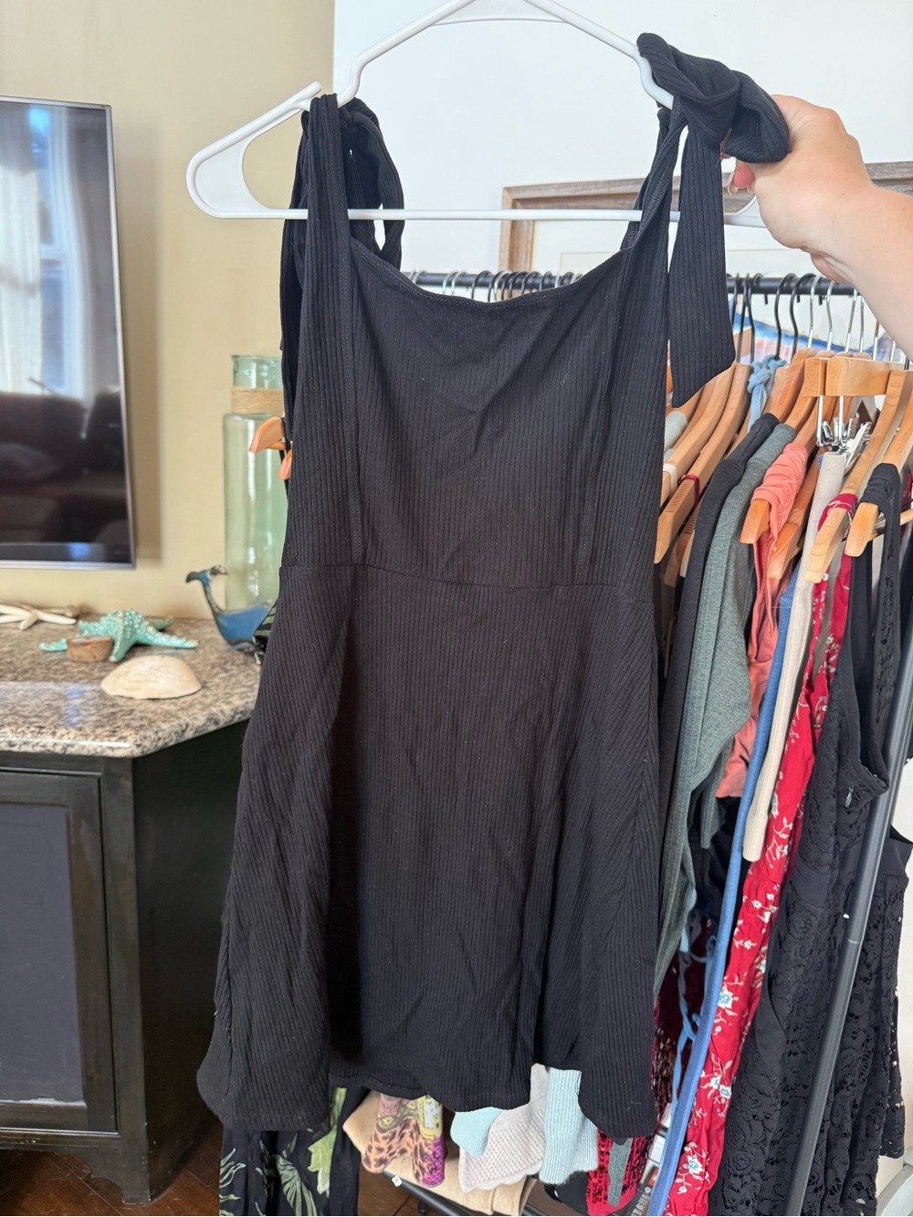 Black Tie-Shoulder mini Dress